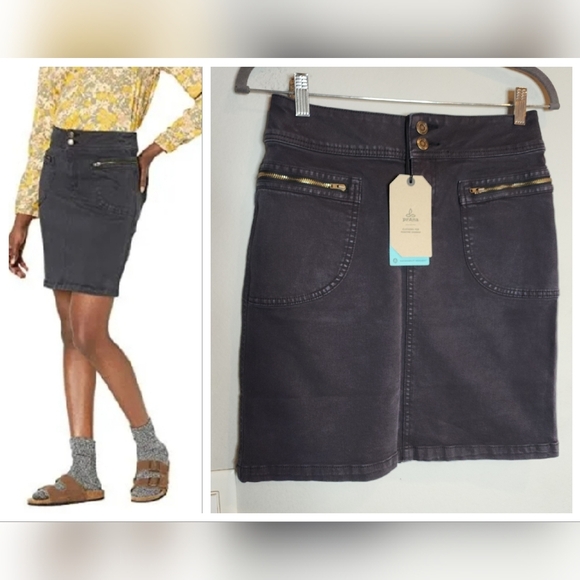 NWT Prana Stretch Denim Grey Broadway Skirt women's size 2 - Picture 1 of 12
